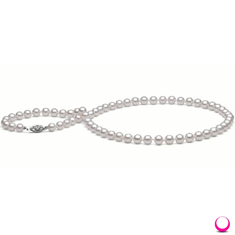 COLLIER fil nylon perles de culture blanches de 6mm 40cm+chaînette de 5cm